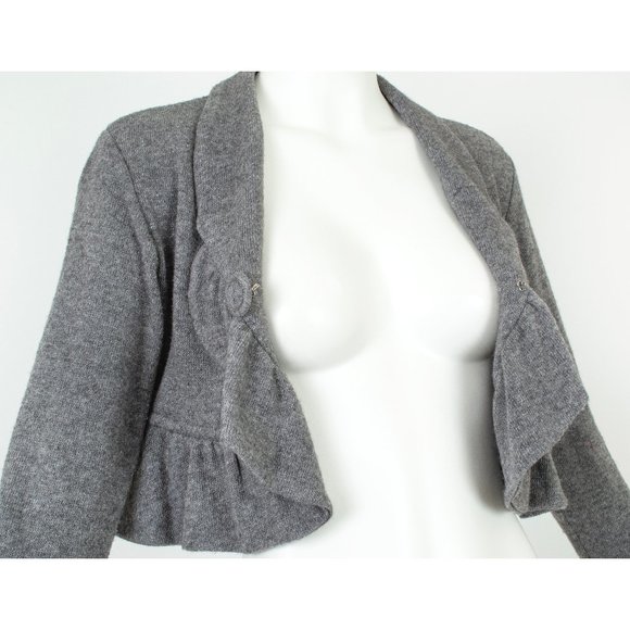 Louis Verdad Gray Knit Cropped Ruffled Cardigan Bolero Sweater, size S - Picture 5 of 9